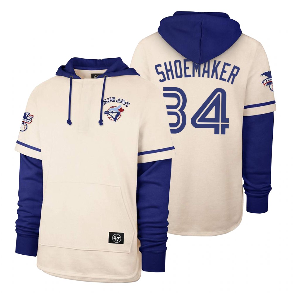 Men Toronto Blue Jays #34 Shoemaker Cream 2021 Pullover Hoodie MLB Jersey